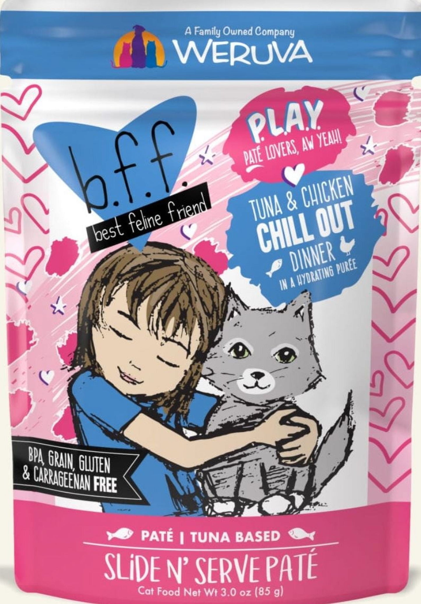 (12 Pack) Weruva BFF PLAY Pate Partay! Variety Pack Wet Cat Food, 3 oz. Pouches