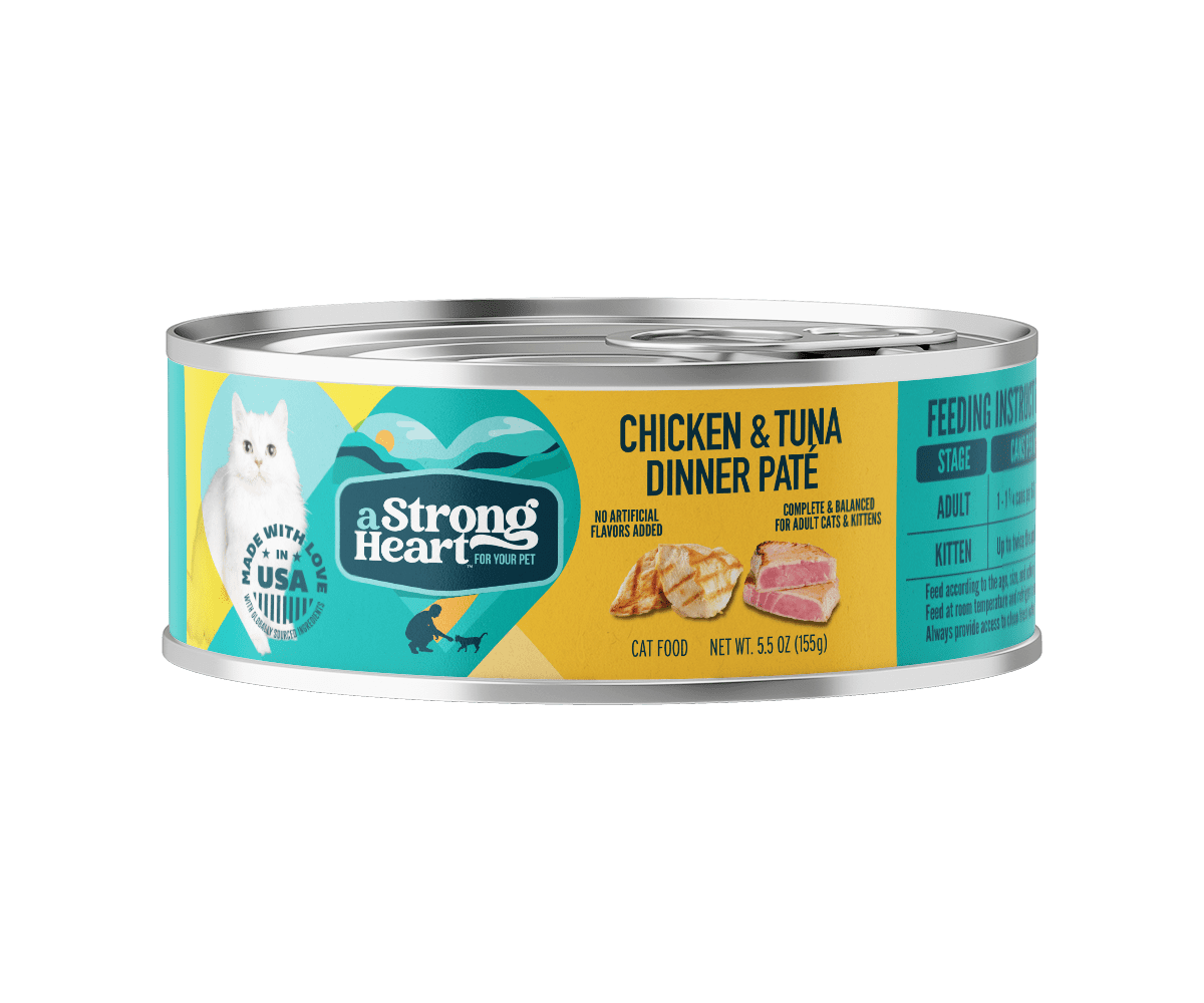 A Strong Heart Canned Wet Cat Food, Chicken & Tuna Dinner Paté - 5.5 oz Cans (Pack of 24), Made in The USA with Real Chicken & Tuna