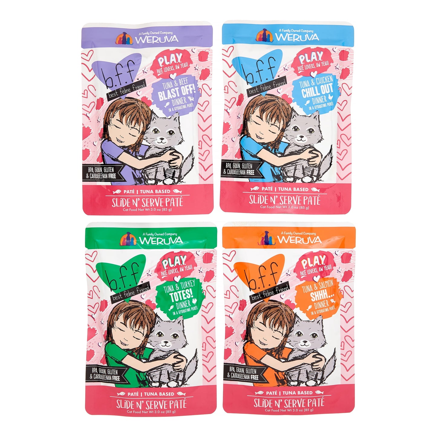 (12 Pack) Weruva BFF PLAY Pate Partay! Variety Pack Wet Cat Food, 3 oz. Pouches