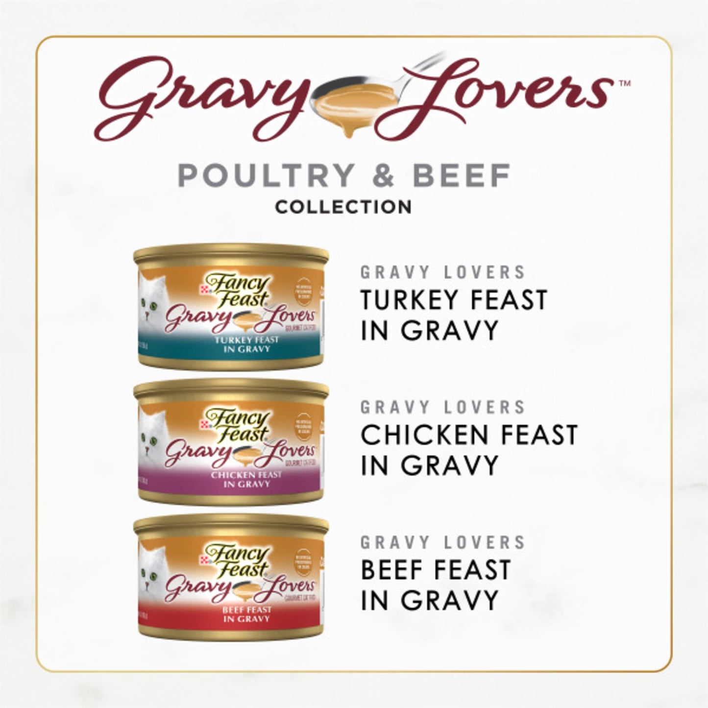 (3 pack) Purina Fancy Feast Gravy Lovers Food, Wet Cat Food Collection, 3 oz Cans (24 Pack)