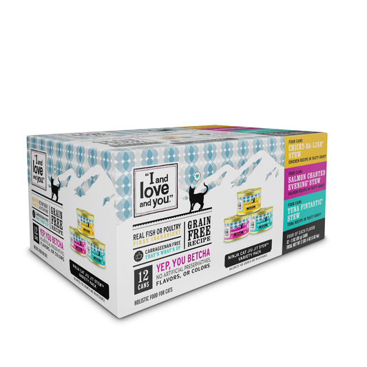 "I and love and you" Wet Cat Food Variety Pack; Chicky-Da-Lish, Salmon Chanted Evening, Tuna Fintastic