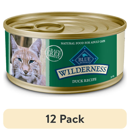 (12 pack) Blue Buffalo Wilderness High-Protein Adult Cat Wet Food, Duck, 3-oz. Can