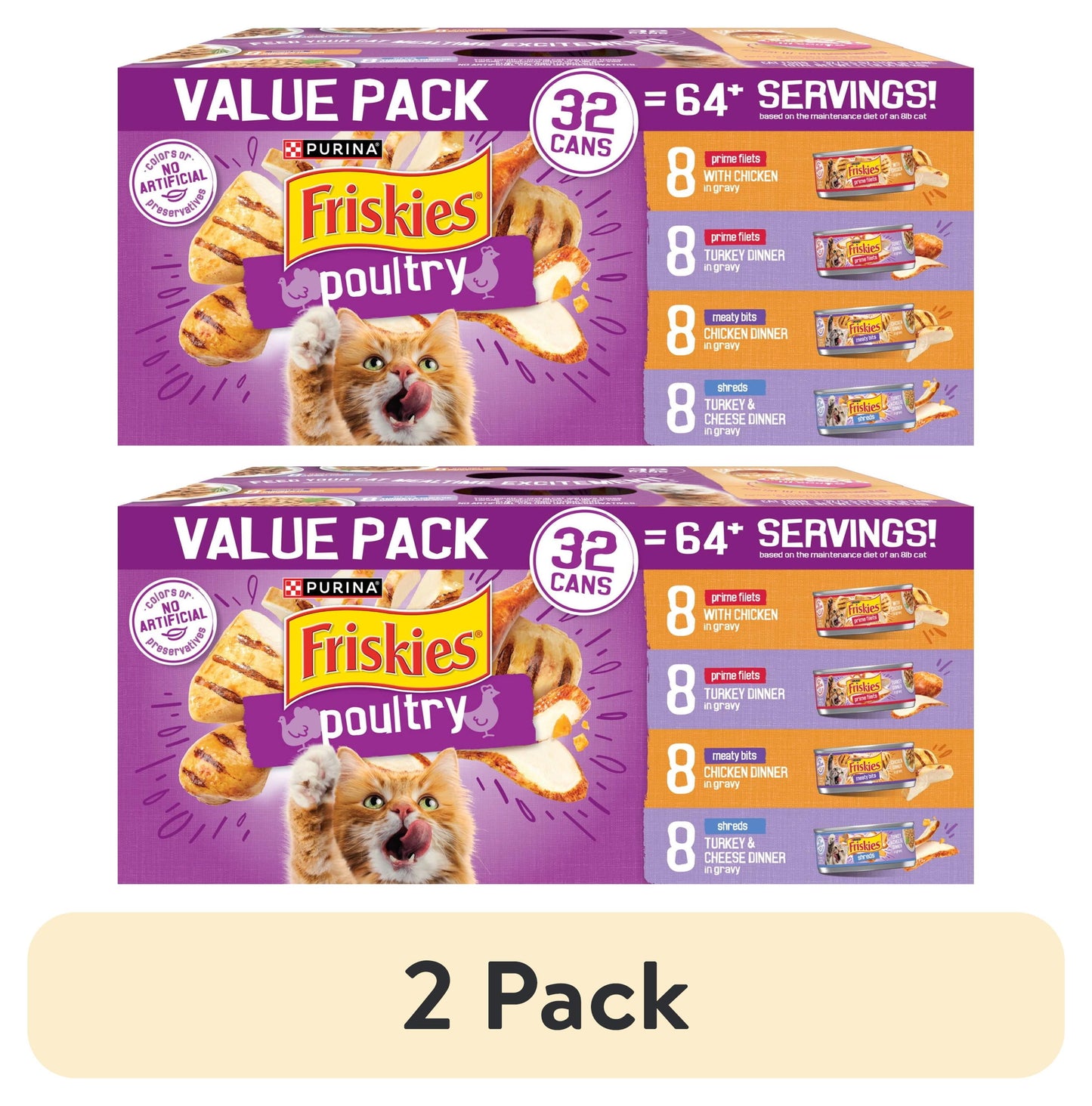 (2 pack) Purina Friskies Gravy, Poultry, Meaty Bits and Filets, Wet Cat Food, 5.5 oz Cans, 32 Pack