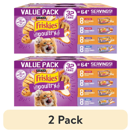 (2 pack) Purina Friskies Gravy, Poultry, Meaty Bits and Filets, Wet Cat Food, 5.5 oz Cans, 32 Pack