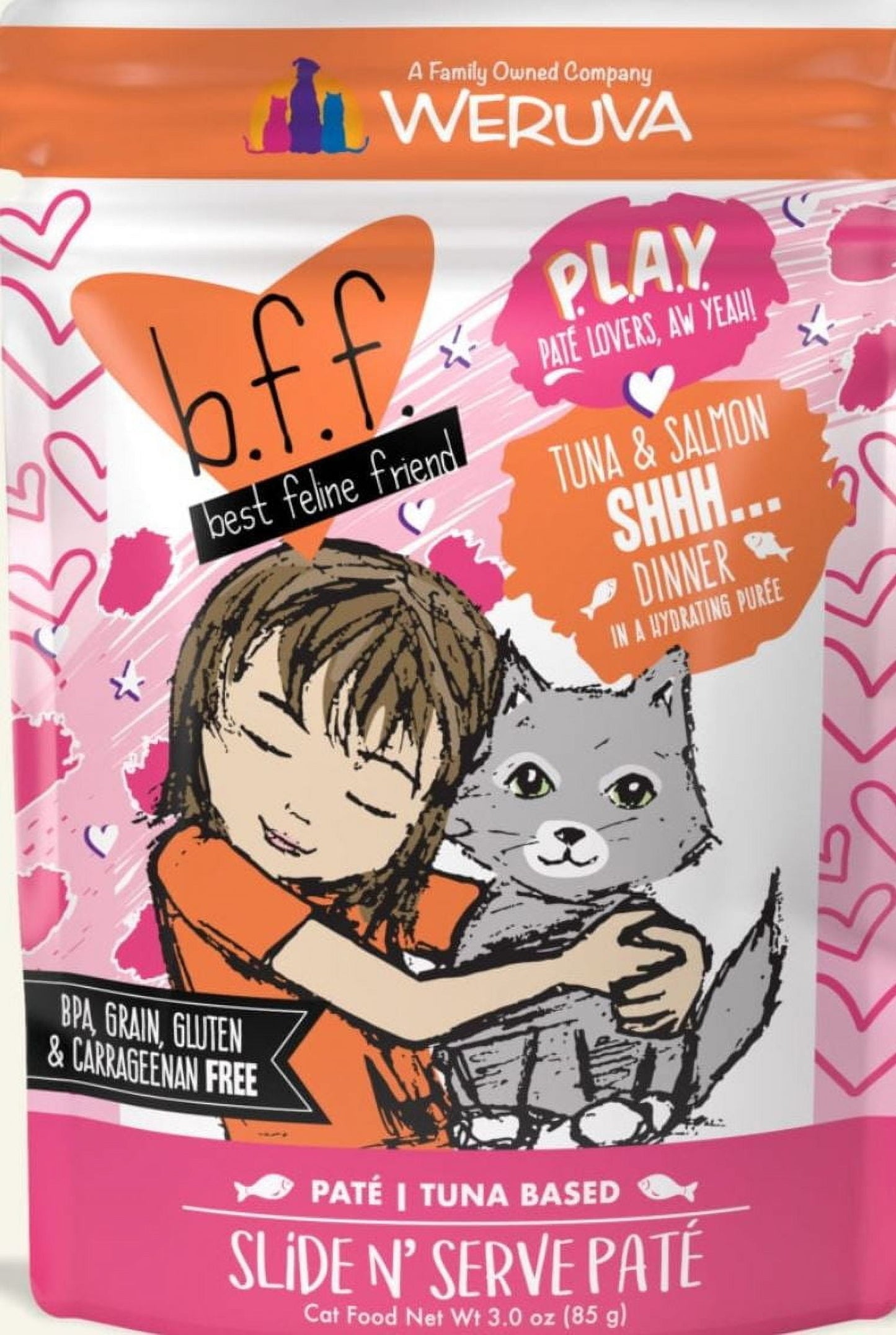 (12 Pack) Weruva BFF PLAY Pate Partay! Variety Pack Wet Cat Food, 3 oz. Pouches
