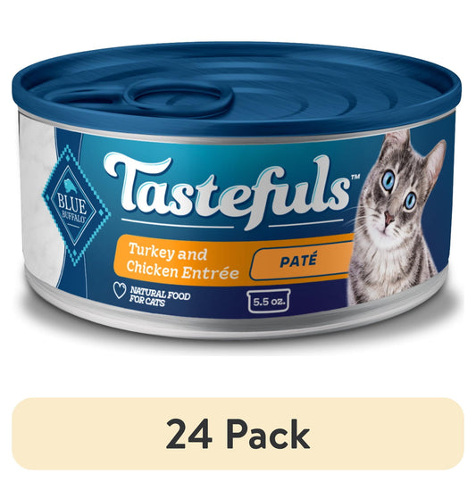 (24 pack) Blue Buffalo Tastefuls Wet Cat Food Paté Chicken and Turkey Entrée 5.5-oz.
