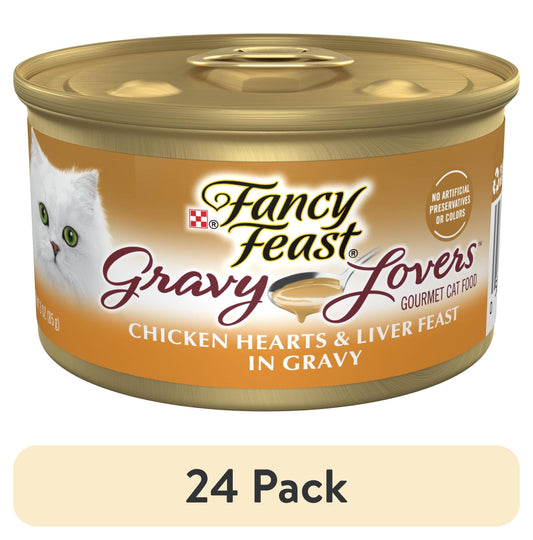 (24 pack) Purina Fancy Feast Gravy Lovers Wet Cat Food, Chicken Heart & Liver in Gravy, 3 oz Can