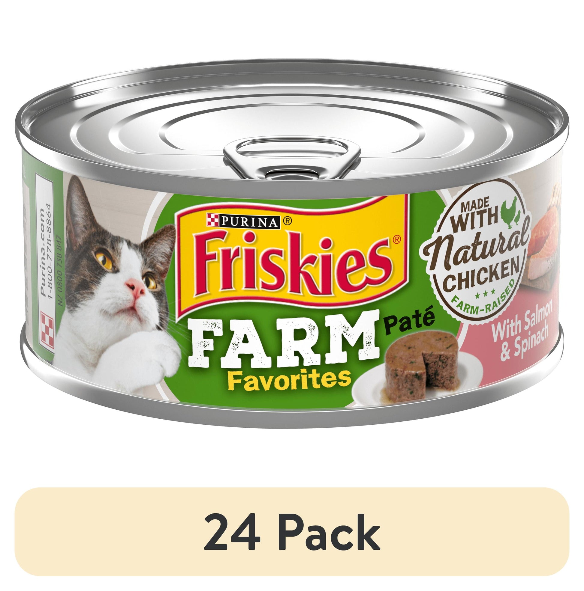 (24 pack) Purina Friskies Farm Favorites Pate, Chicken Salmon, Wet Cat Food, 5.5 oz Can
