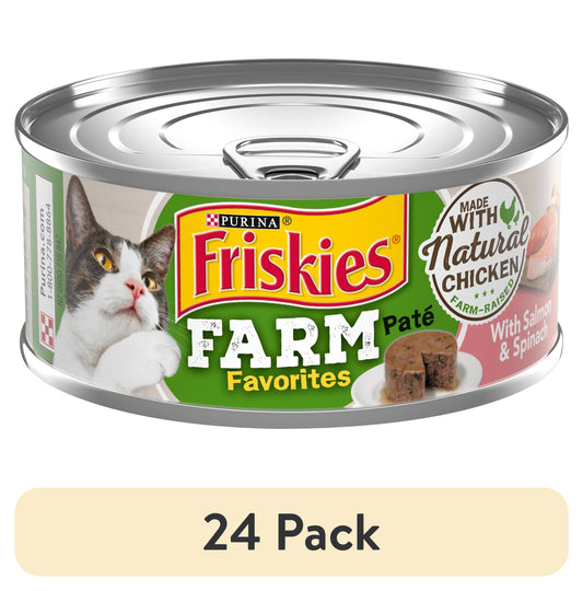 (24 pack) Purina Friskies Farm Favorites Pate, Chicken Salmon, Wet Cat Food, 5.5 oz Can
