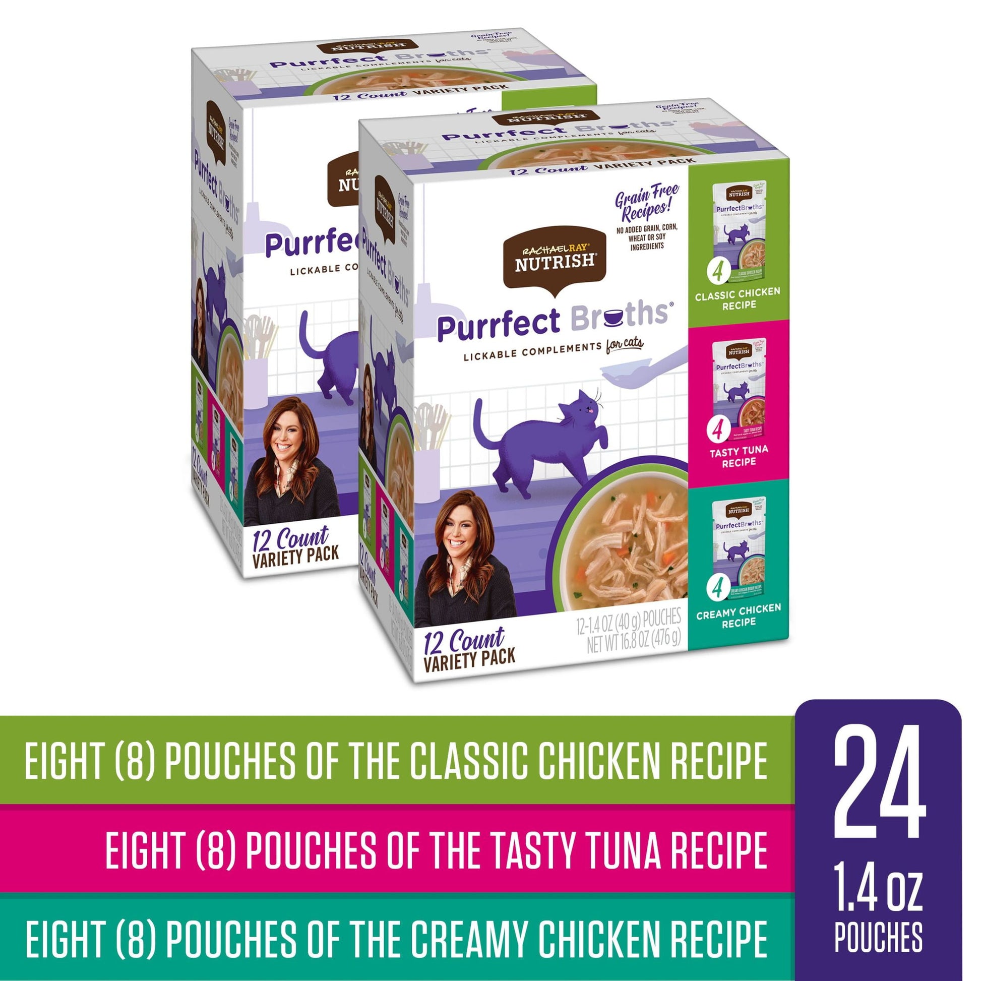 Rachael Ray Nutrish Purrfect Broths Variety Pack, Lickable Cat Treats, Box of 12-1.4 Ounce Pouches