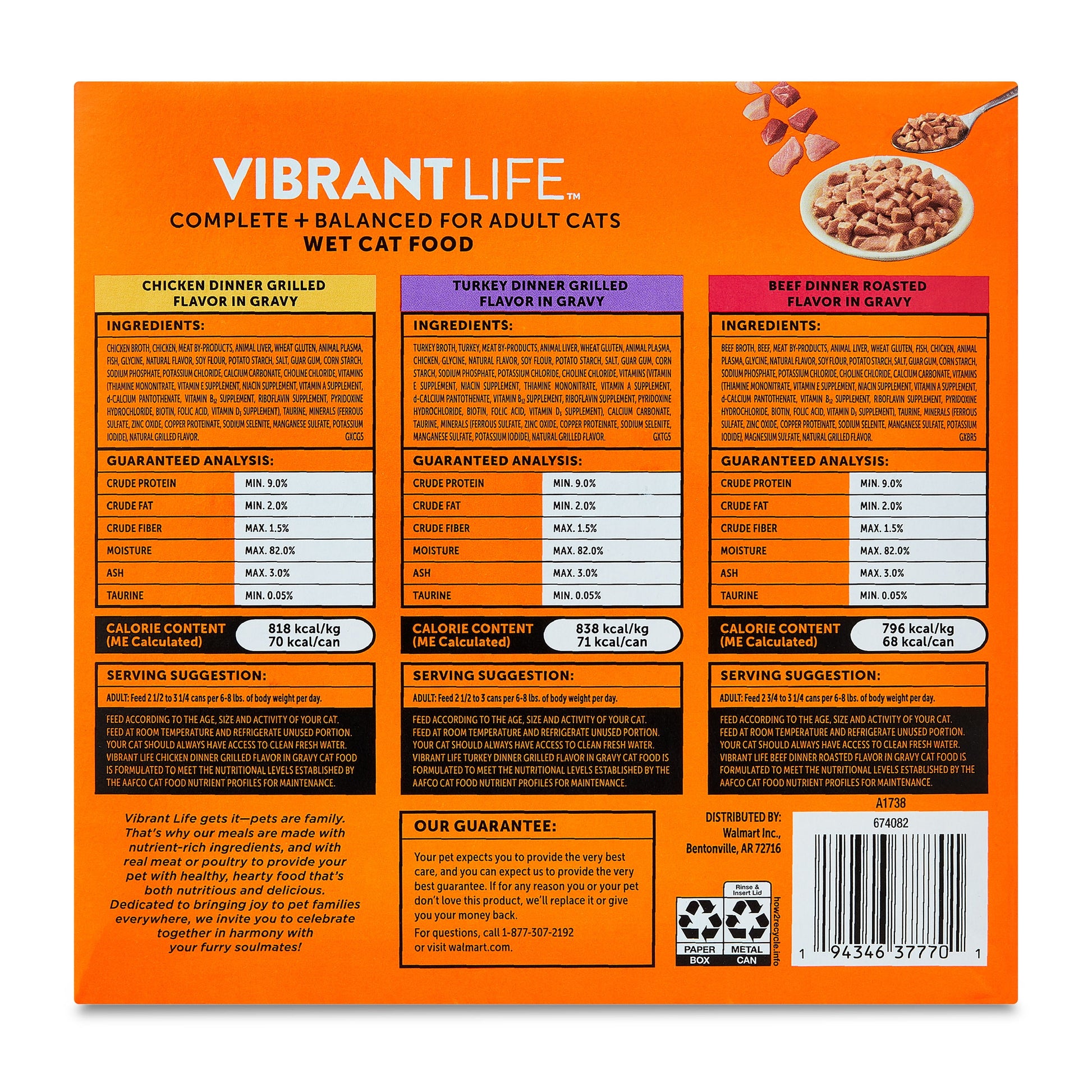Vibrant Life Variety Pack Grilled & Roasted Flavor in Gravy Wet Cat Food, 3 oz Cans, 30 Count