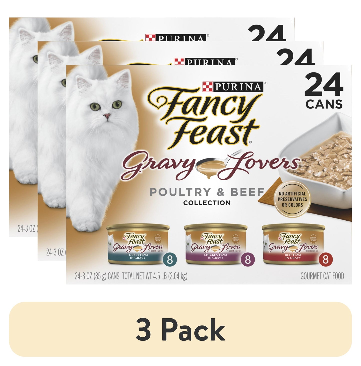(3 pack) Purina Fancy Feast Gravy Lovers Food, Wet Cat Food Collection, 3 oz Cans (24 Pack)