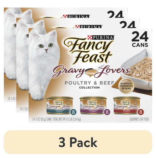 (3 pack) Purina Fancy Feast Gravy Lovers Food, Wet Cat Food Collection, 3 oz Cans (24 Pack)
