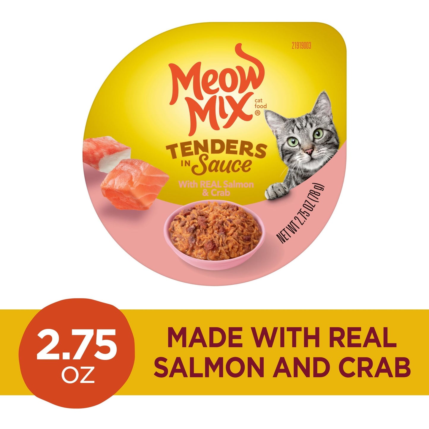 Meow Mix Tenders in Sauce with REAL Salmon & Crab, Wet Cat Food, 2.75 oz Cup