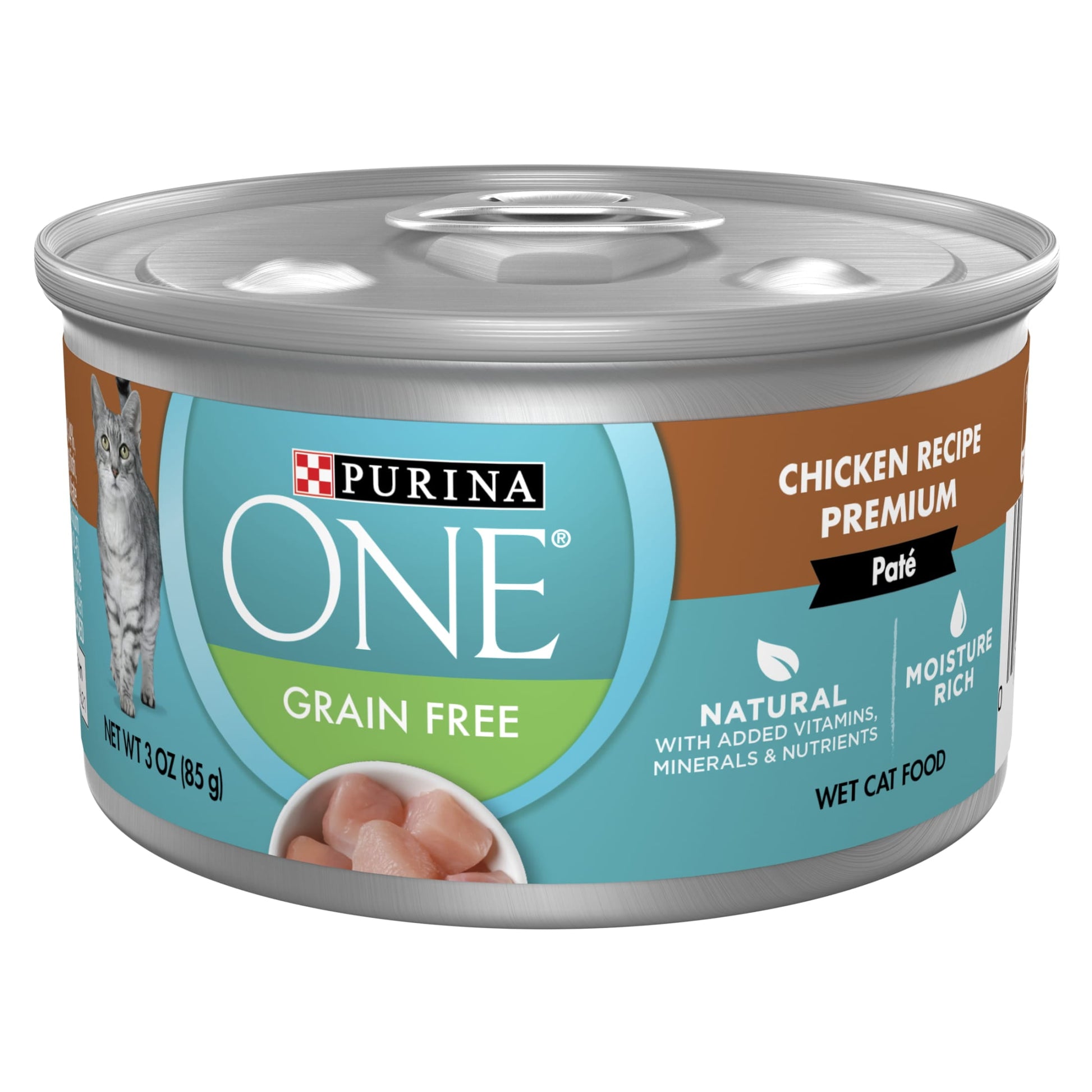 (12 pack) Purina ONE Pate, Natural Grain Free, Soft Chicken, Wet Cat Food 3 oz Can