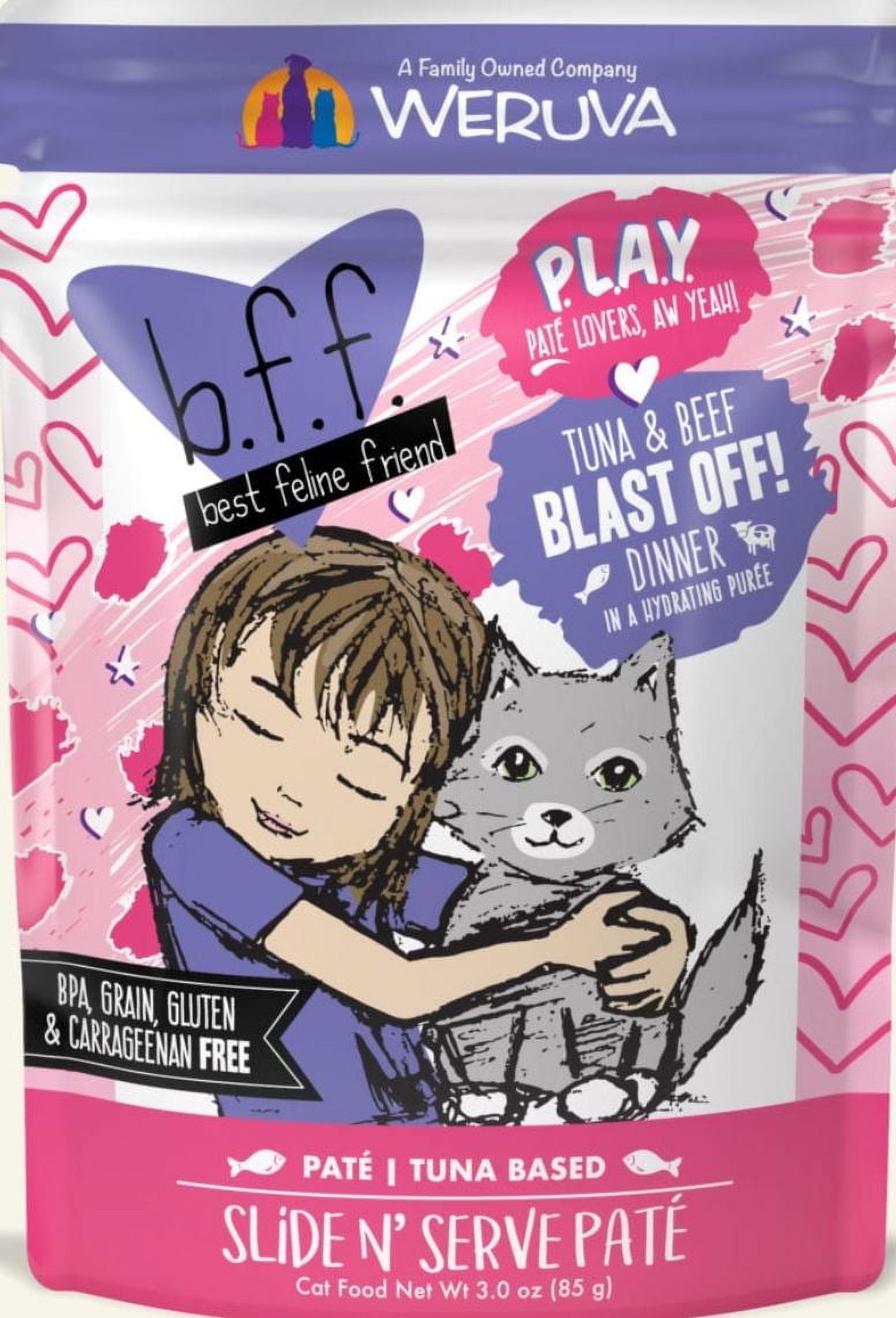 (12 Pack) Weruva BFF PLAY Pate Partay! Variety Pack Wet Cat Food, 3 oz. Pouches