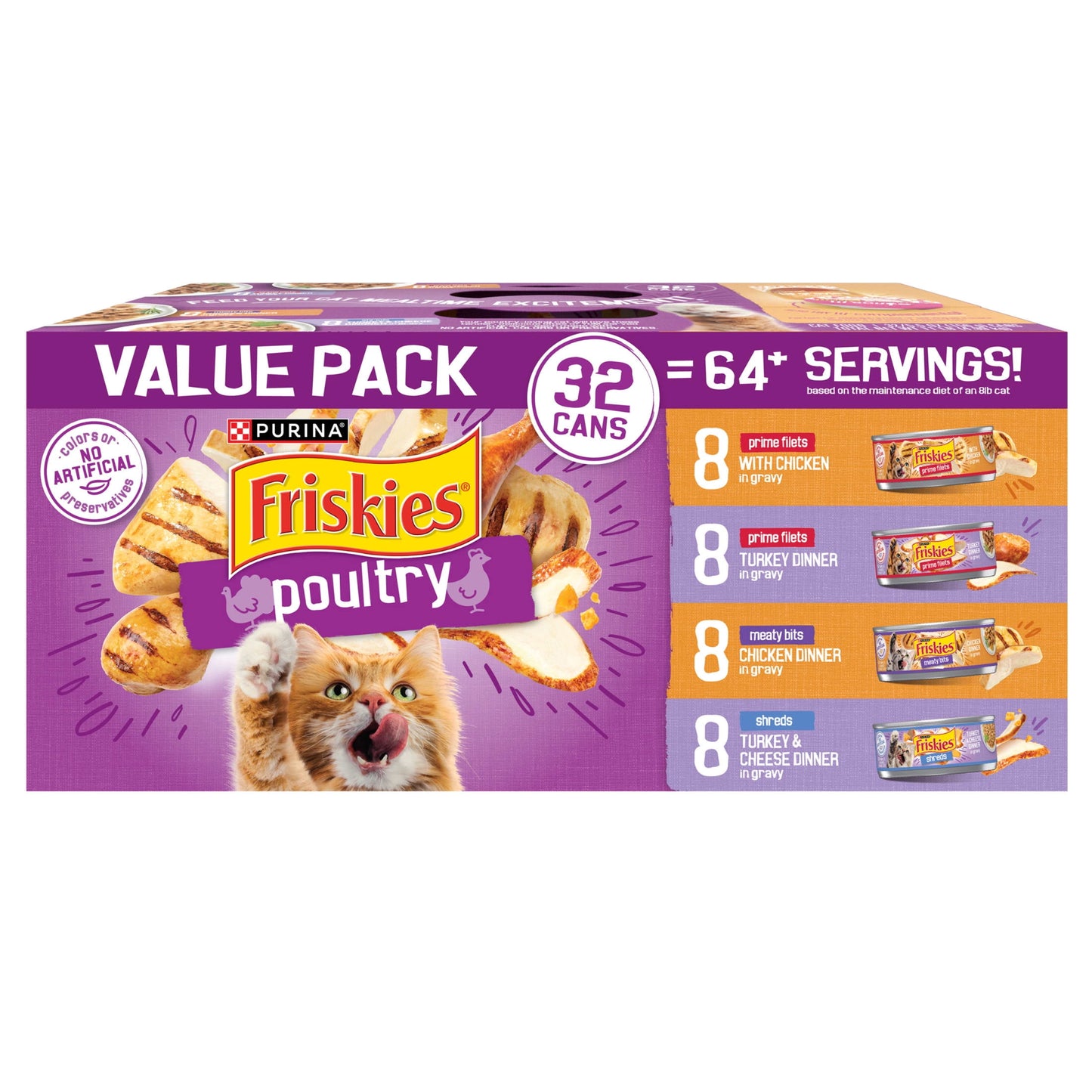 (2 pack) Purina Friskies Gravy, Poultry, Meaty Bits and Filets, Wet Cat Food, 5.5 oz Cans, 32 Pack