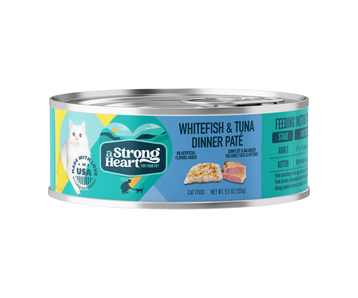 A Strong Heart Canned Wet Cat Food, Whitefish & Tuna Dinner Paté - 5.5 oz Cans (Pack of 24), Made in The USA with Real Ocean Whitefish & Tuna