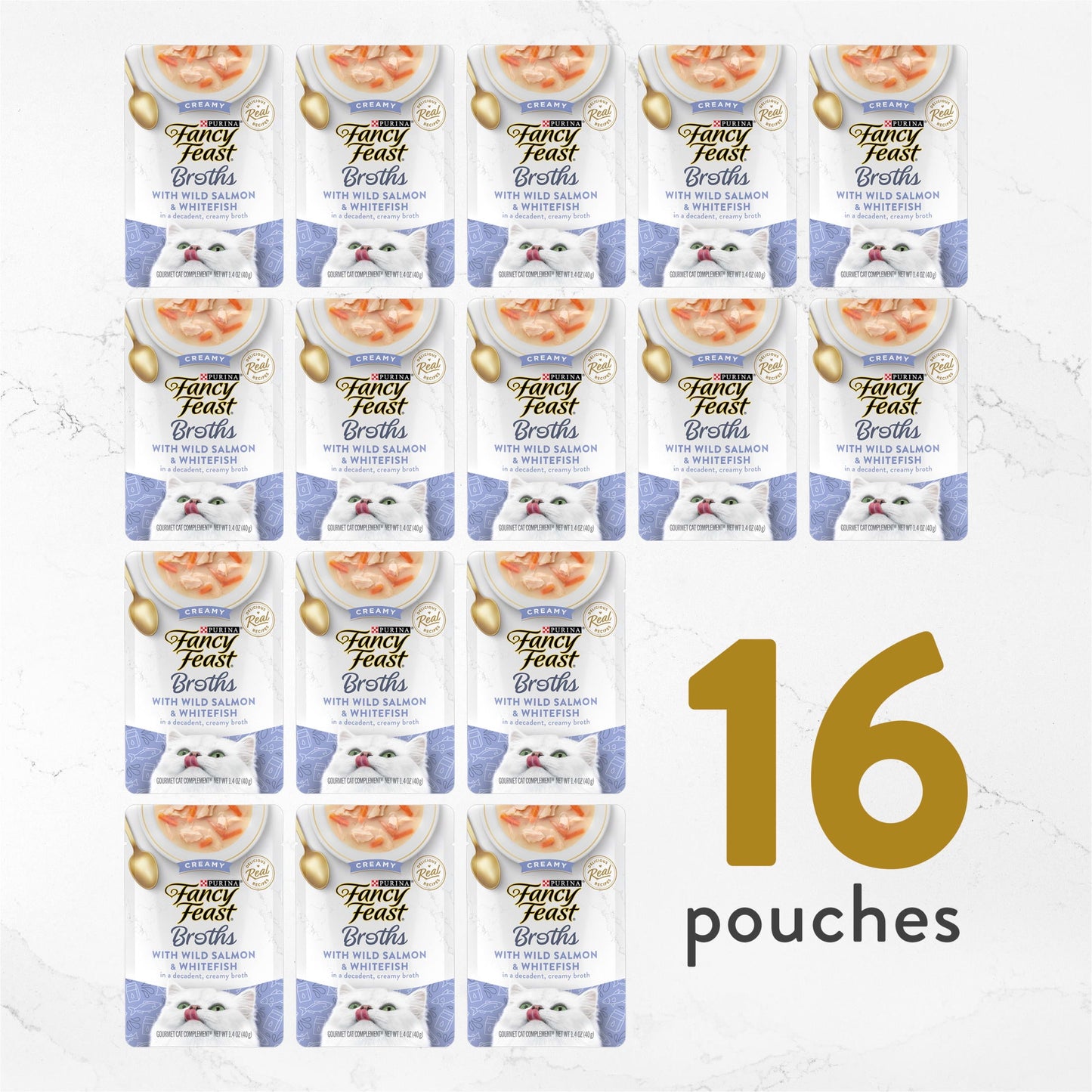 Purina Fancy Feast Broths Kitten Food, Wet Cat Food, Creamy Salmon & Whitefish, 1.4 oz Tubs