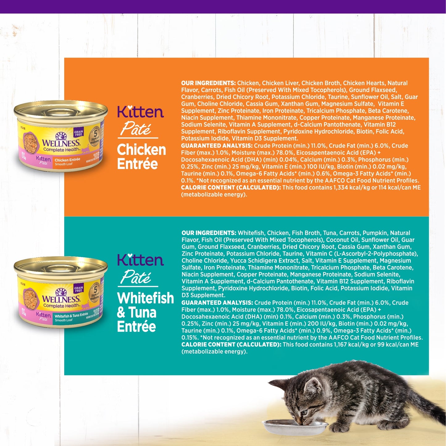 Wellness Complete Health Pate Kitten Wet Cat Food, Natural, Protein-Rich, Grain Free, 3 Ounce, 12 Pack, (Whitefish & Chicken Variety Pack)