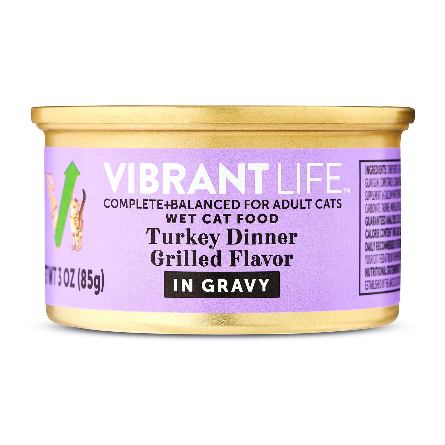 (8 pack) Vibrant Life Turkey Dinner Grilled Flavor Cuts in Gravy Wet Cat Food, 3 oz Can