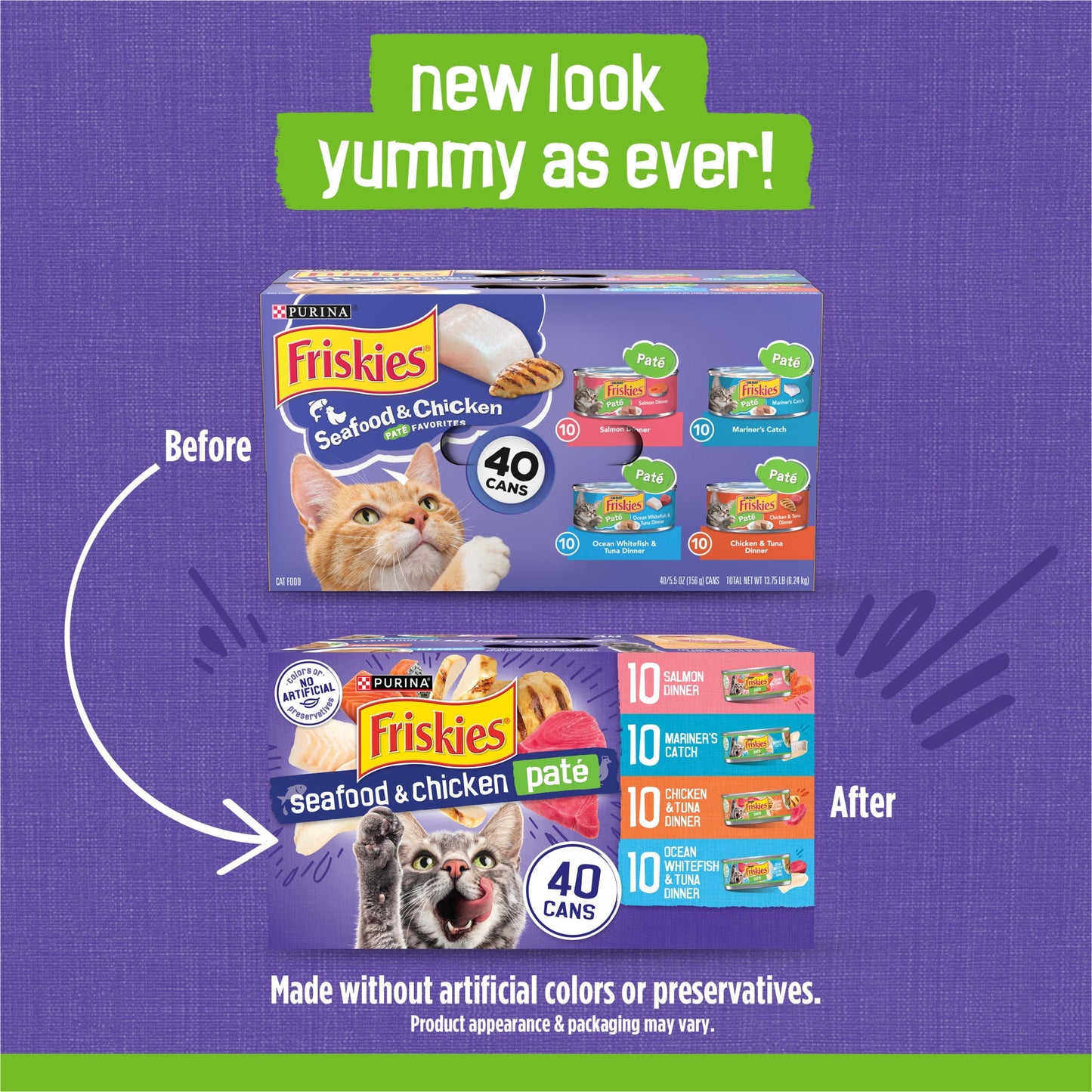Purina Friskies Pate, Soft Seafood and Chicken Variety Pack, Wet Cat Food, 5.5 oz Cans, 40 Pack