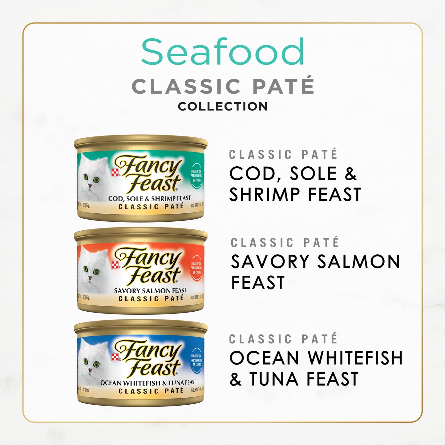 (2 pack) Purina Fancy Feast Seafood Classic Pate Collection Grain Free Wet Cat Food Pate Variety Pack, 3 oz Cans (12 Pack)