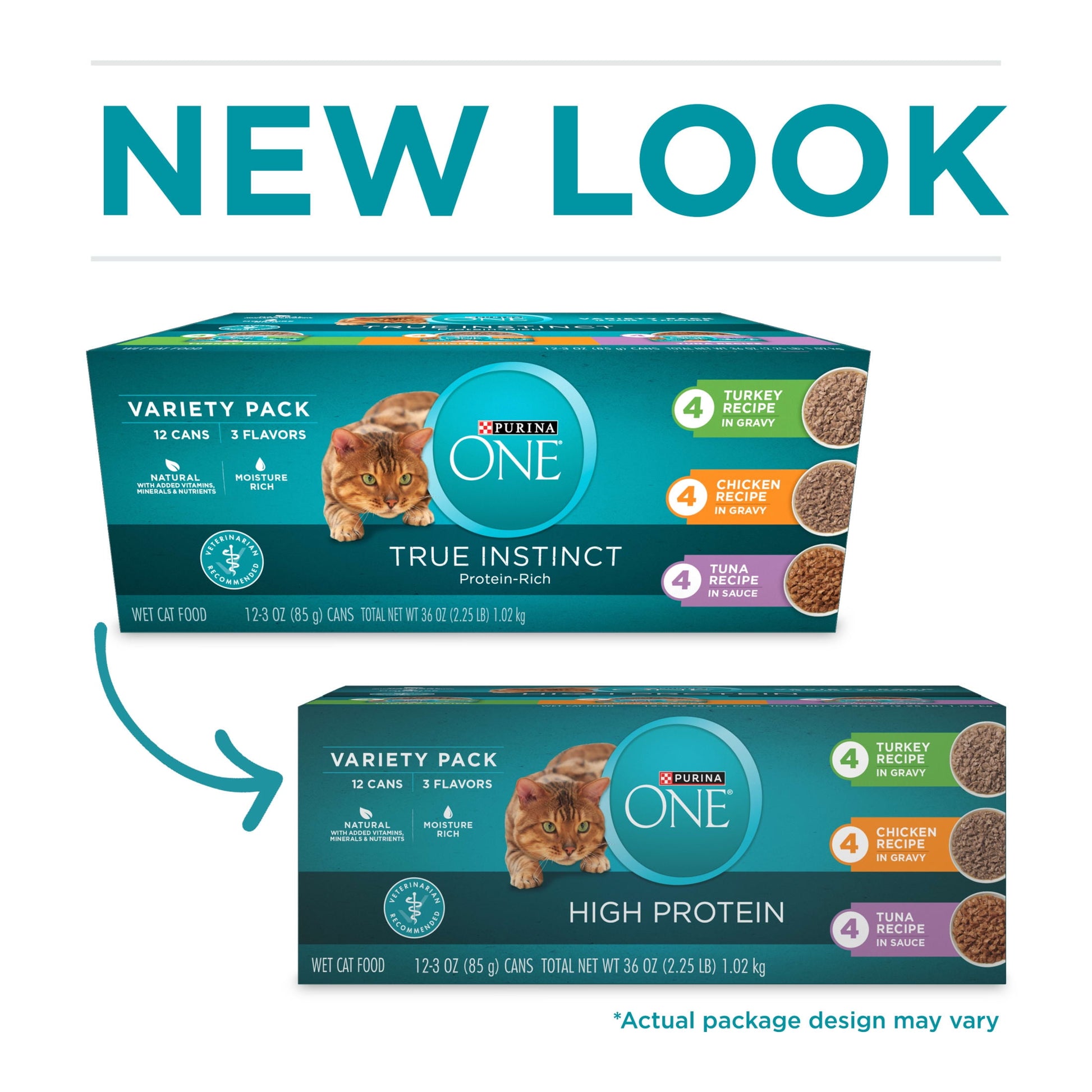 Purina ONE Natural, High Protein Wet Cat Food Variety Pack, Turkey, Chicken and Tuna, 12 Pack, 3 oz Cans