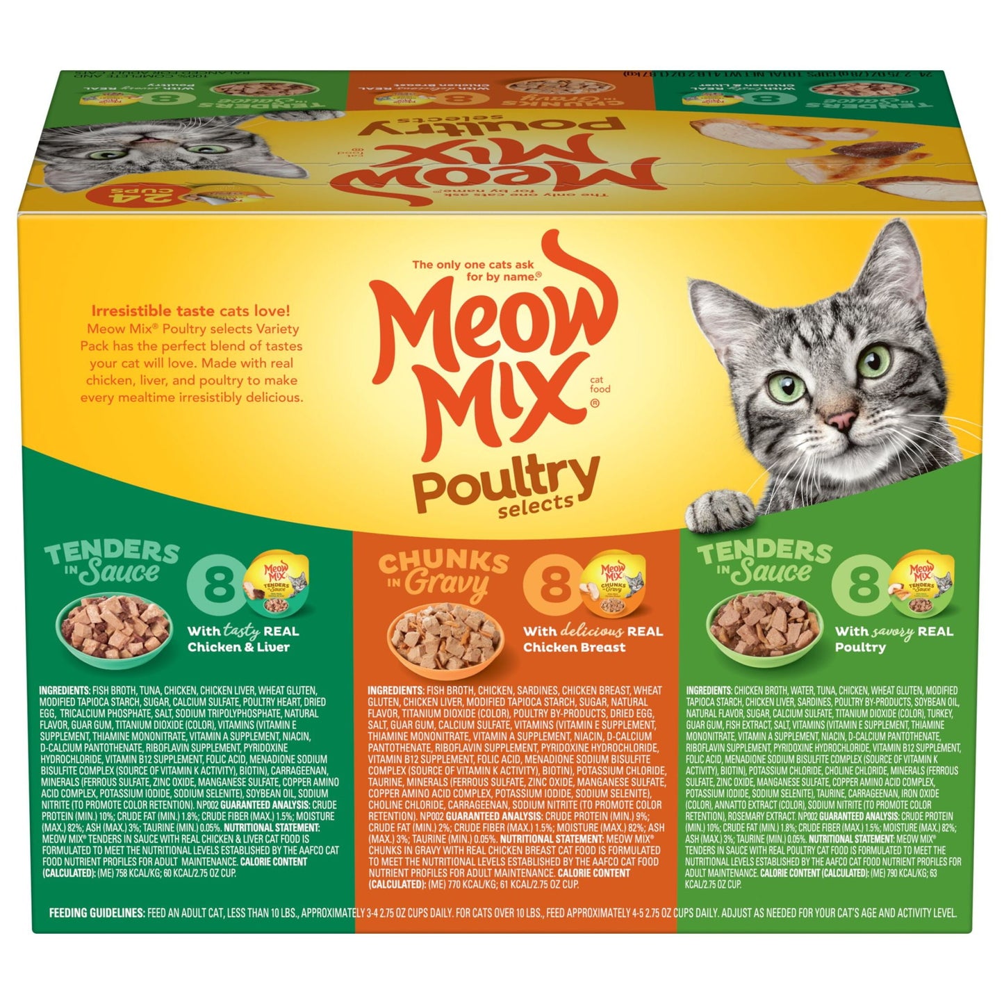 Meow Mix Wet Cat Food Variety Pack, Poultry Selects, 24 Cups, 2.75 oz Each