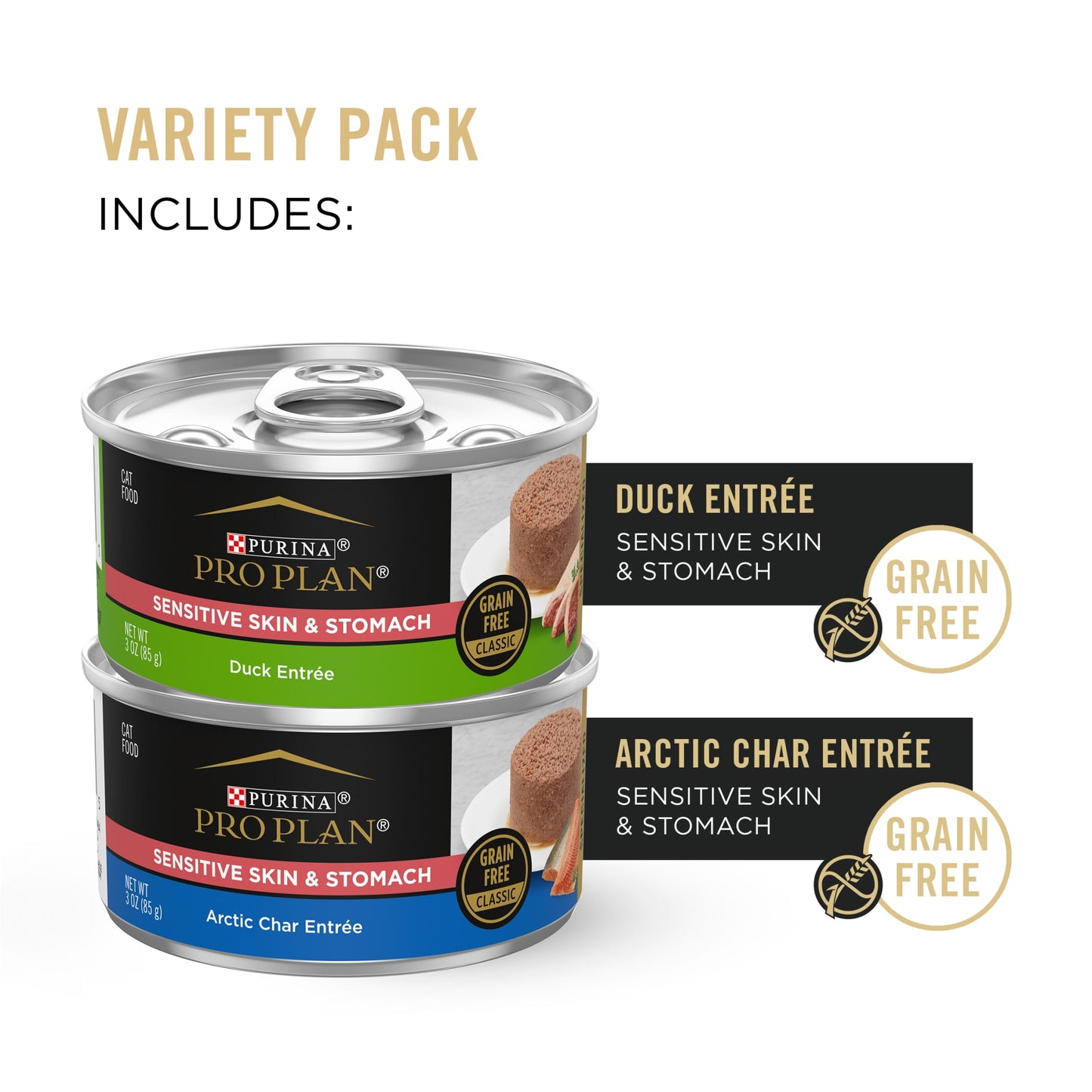 Purina Pro Plan Sensitive Skin and Stomach, Variety Pack, Wet Cat Food, 3 oz Cans, 24 Pack