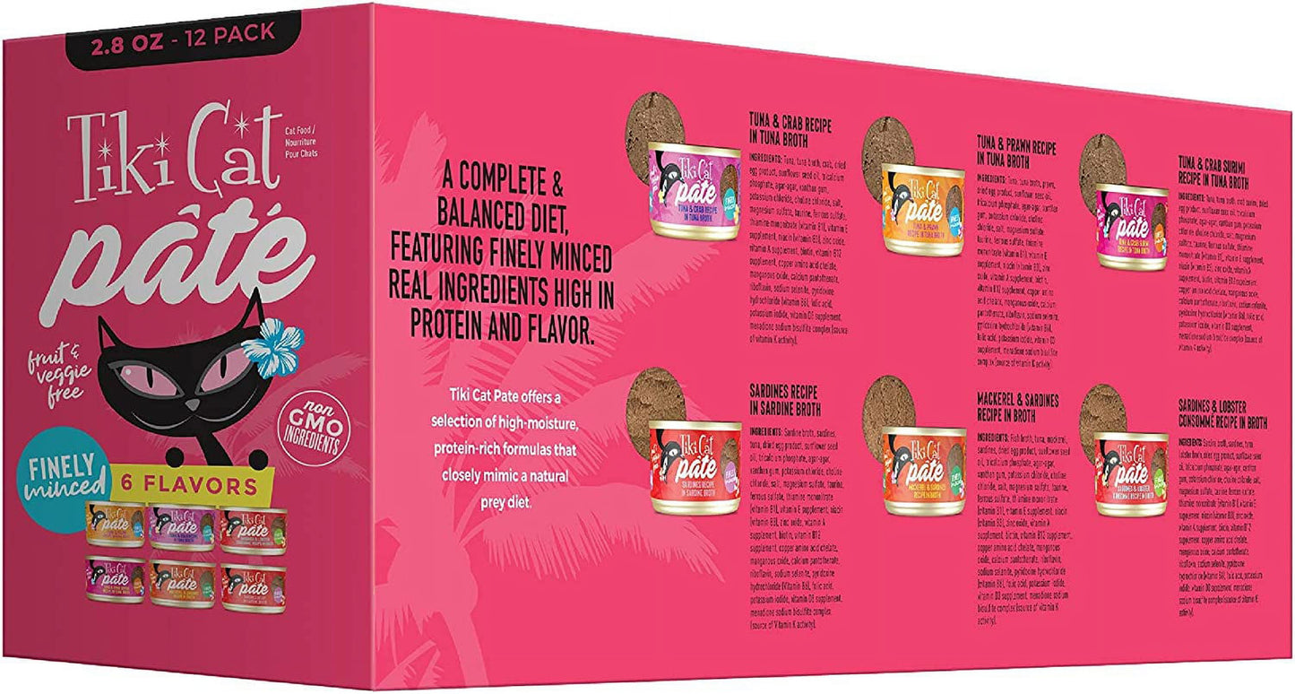 Tiki Cat Grill Pate Canned Wet Food - High Protein and Grain Free - Variety Pack Recipes in Broth 2.8 oz. Cans 12 Pack