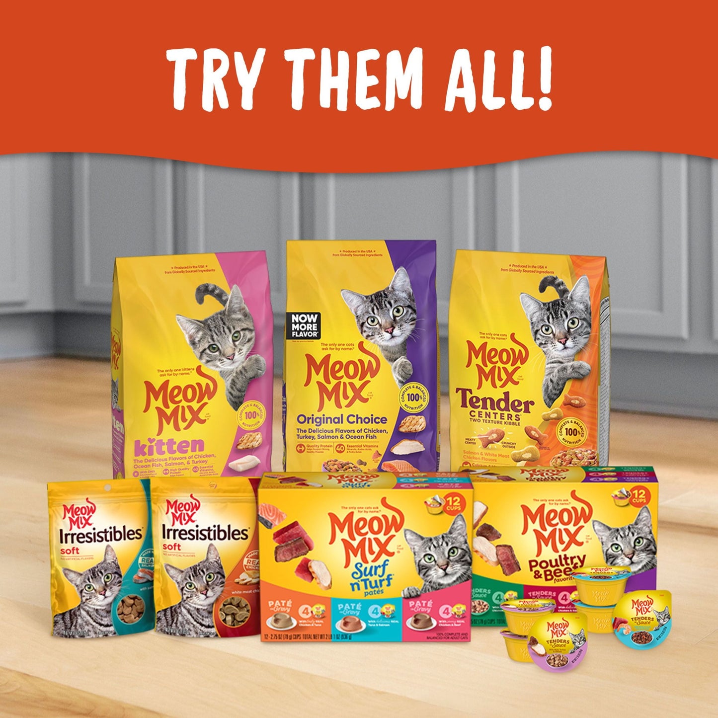 Meow Mix Tenders in Sauce with REAL Salmon & Crab, Wet Cat Food, 2.75 oz Cup