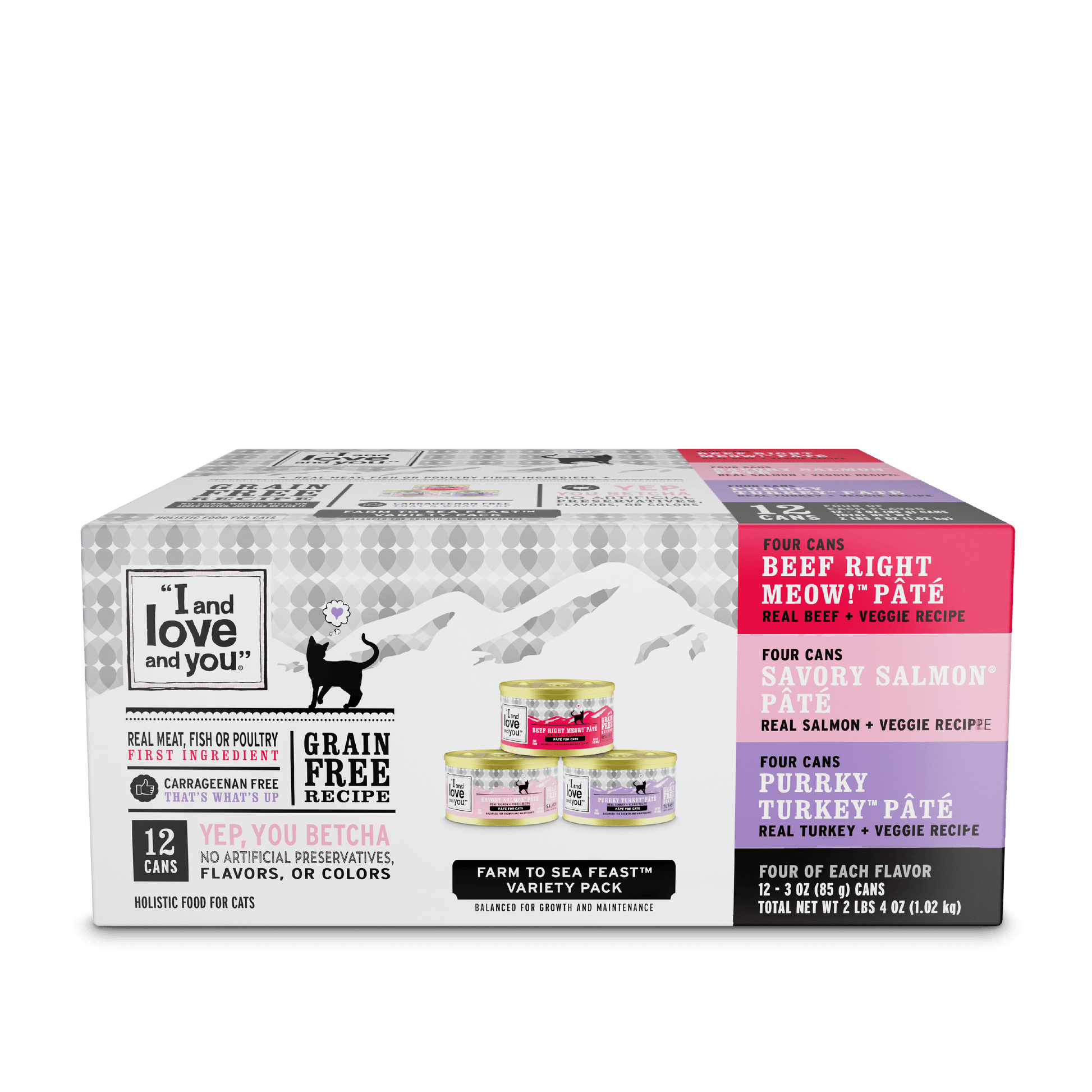 "I and love and you" Farm 2 Sea Cat Food, Variety Pack (Beef, Salmon, Turkey)
