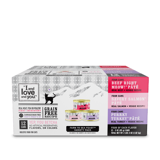 "I and love and you" Farm 2 Sea Cat Food, Variety Pack (Beef, Salmon, Turkey)