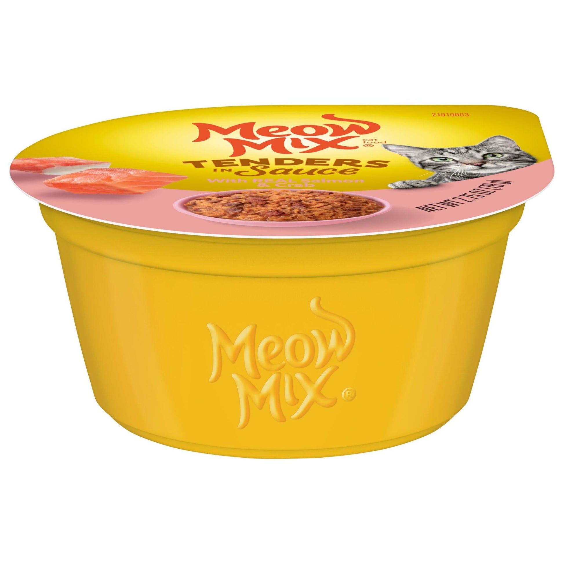 Meow Mix Tenders in Sauce with REAL Salmon & Crab, Wet Cat Food, 2.75 oz Cup