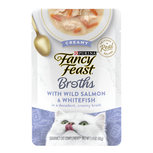 Purina Fancy Feast Broths Kitten Food, Wet Cat Food, Creamy Salmon & Whitefish, 1.4 oz Tubs