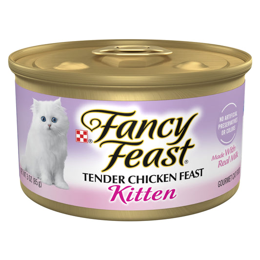 Purina Fancy Feast Kitten Food, Wet Cat Food, Chicken Feast &  Milk, 3 oz Cans (24 Pack)