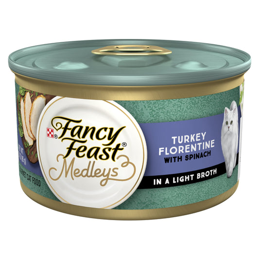 Purina Fancy Feast Medleys Wet Cat Food, Turkey Floretine & Spinach, 3 oz Cans (24 Pack)