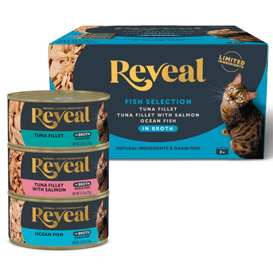 Reveal Natural Wet Cat Food, Fish in Broth Variety Pack, 2.47oz 8 Cans