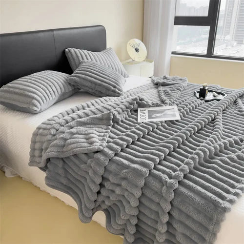 Solid color thickened wide striped multifunctional blanket, can be