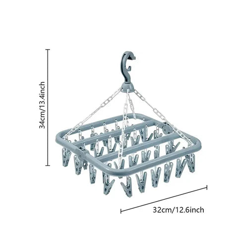 1PC Clothes Drying Hanger with 32 Clips Socks Underwear Drying Folding
