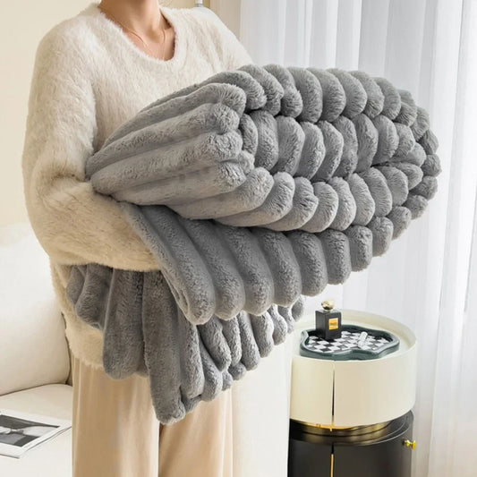 Solid color thickened wide striped multifunctional blanket, can be