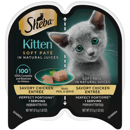Sheba Perfect Portions Kitten Chicken Pate Entree Wet Cat Food, 2.6 Oz Twin-Pack Tray
