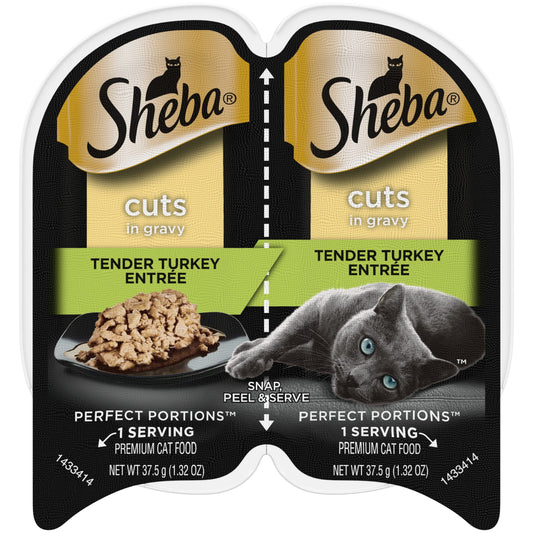 Sheba Perfect Portions Cuts In Gravy Tender Turkey Entree Wet Cat Food, 2.6 Oz Twin-Pack Tray
