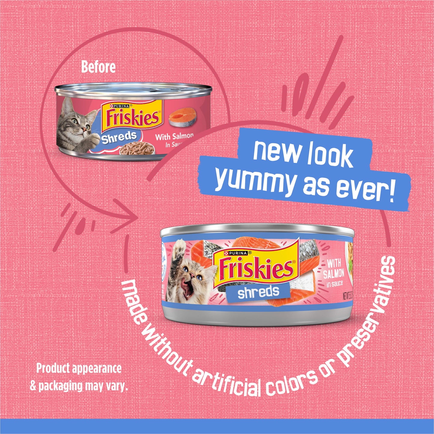 Purina Friskies Shreds With Salmon in Sauce, Wet Cat Food, 5.5 oz Can, 24 Pack