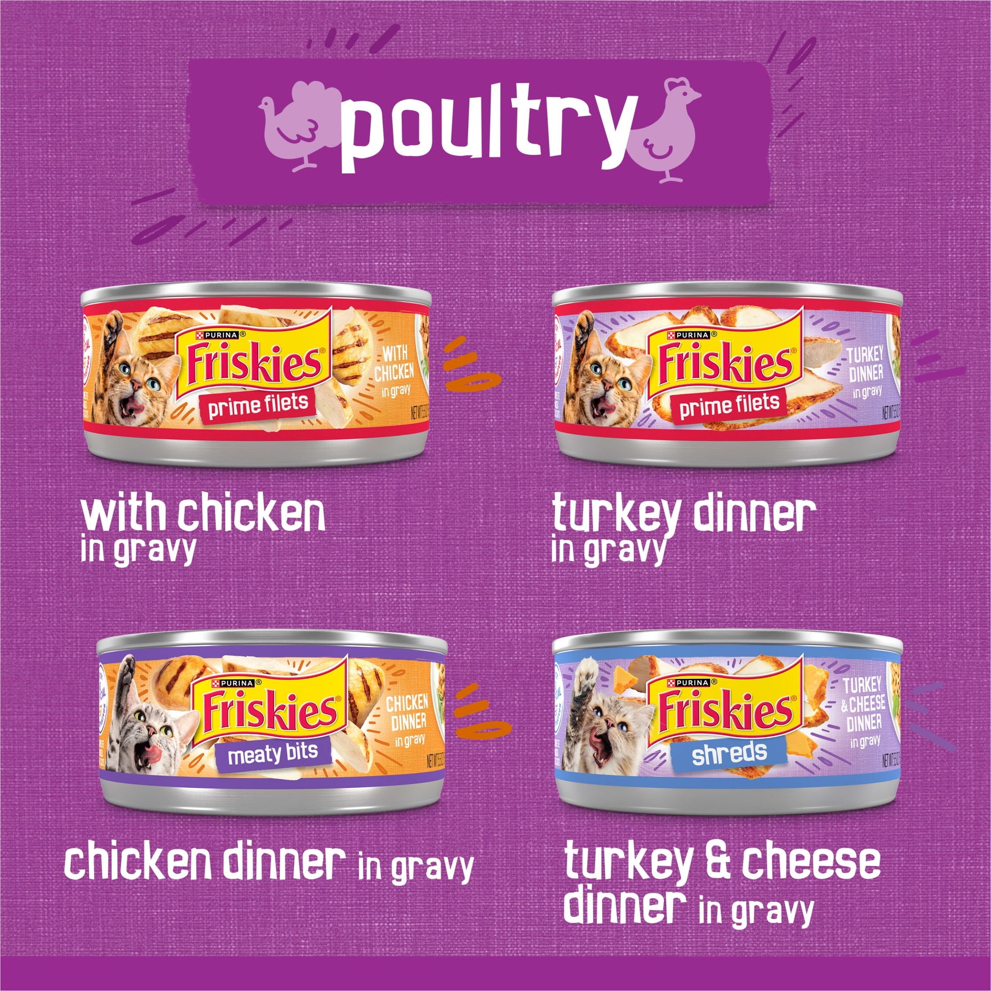 (2 pack) Purina Friskies Gravy, Poultry, Meaty Bits and Filets, Wet Cat Food, 5.5 oz Cans, 32 Pack