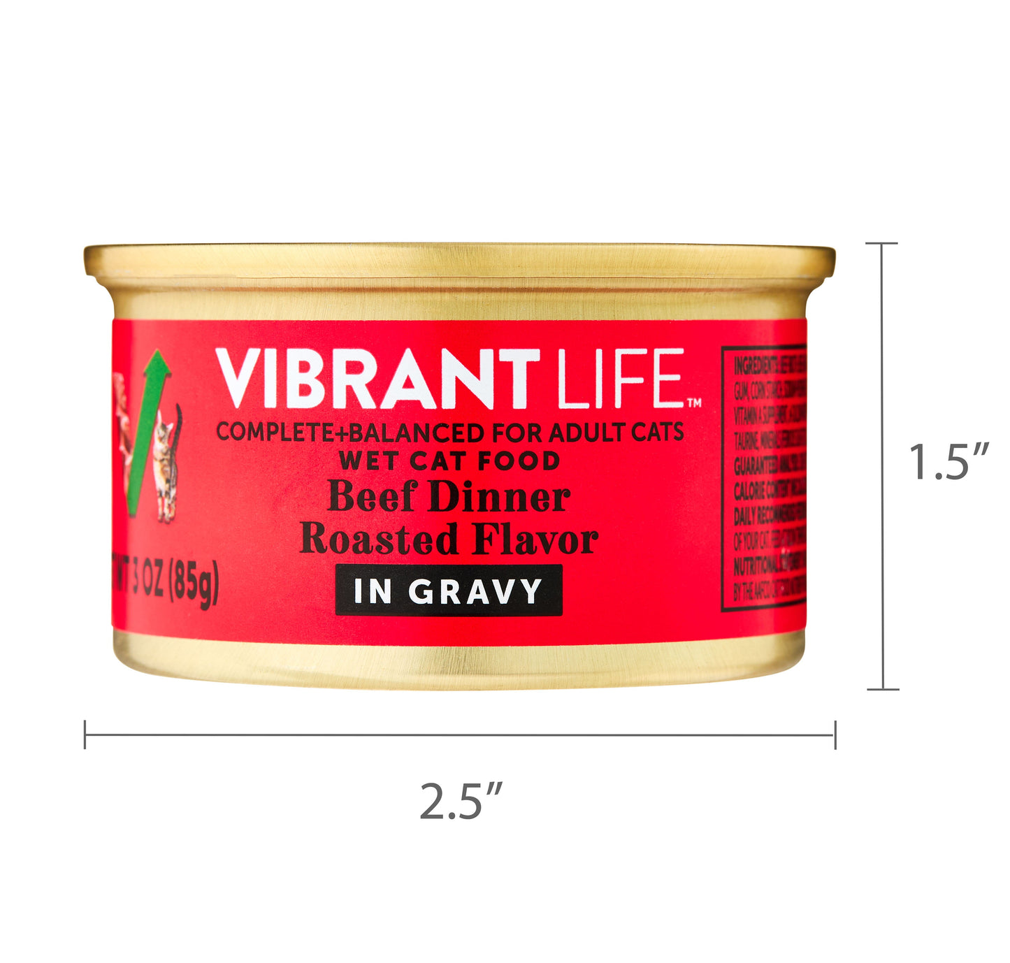 (8 pack) Vibrant Life Beef Dinner Roasted Flavor in Gravy Wet Cat Food, 3 oz Can