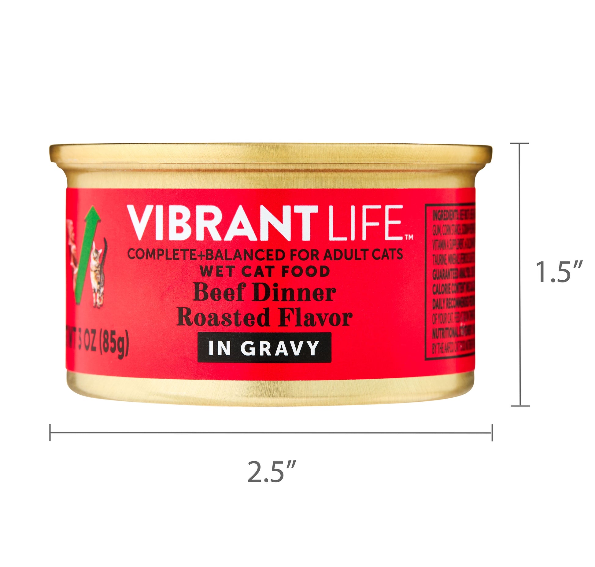 (8 pack) Vibrant Life Beef Dinner Roasted Flavor in Gravy Wet Cat Food, 3 oz Can