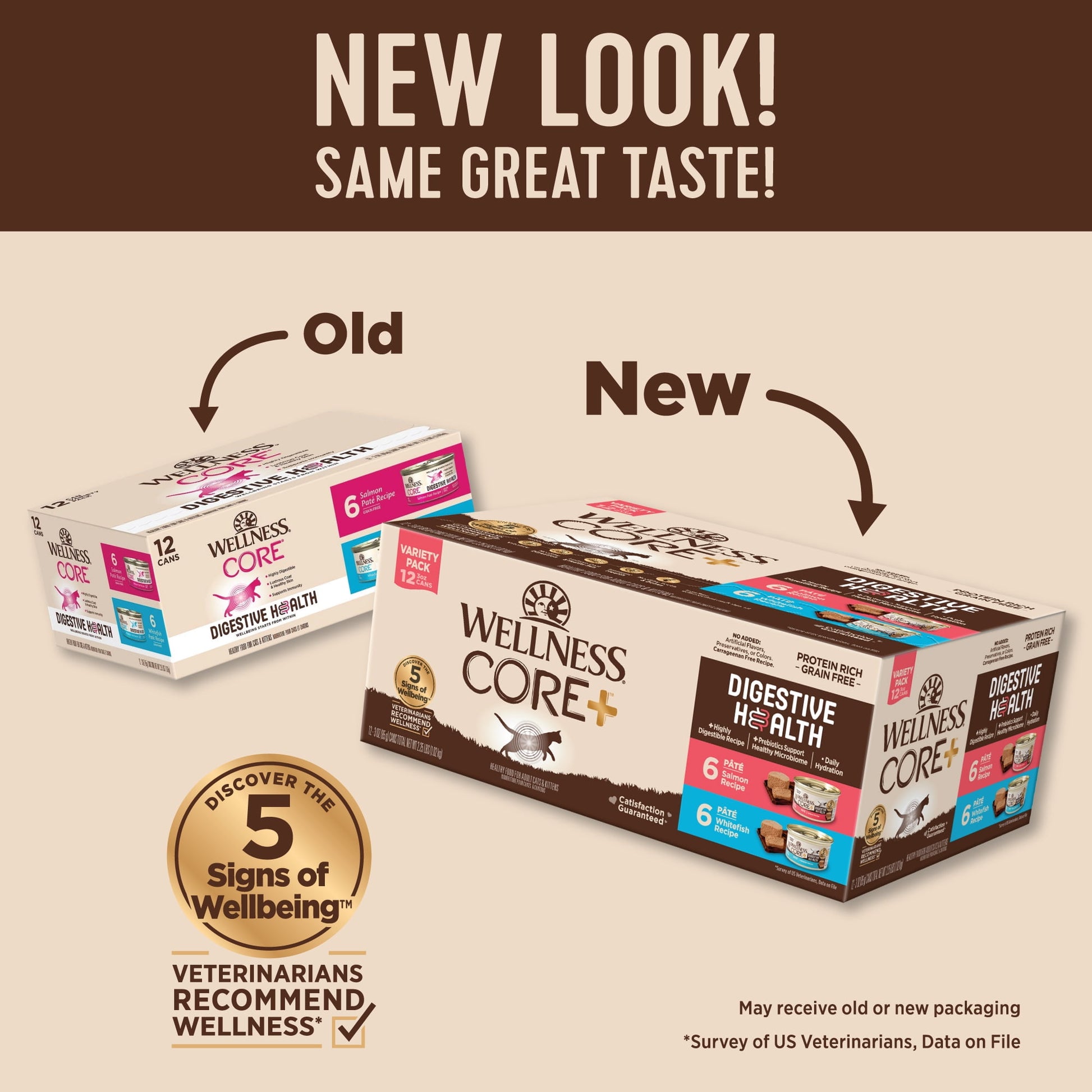Wellness CORE+ Digestive Health Pate Adult Wet Cat Food, Natural, Protein-Rich, Grain Free, 3 Ounce, 12 Pack (Salmon & Whitefish Variety Pack)