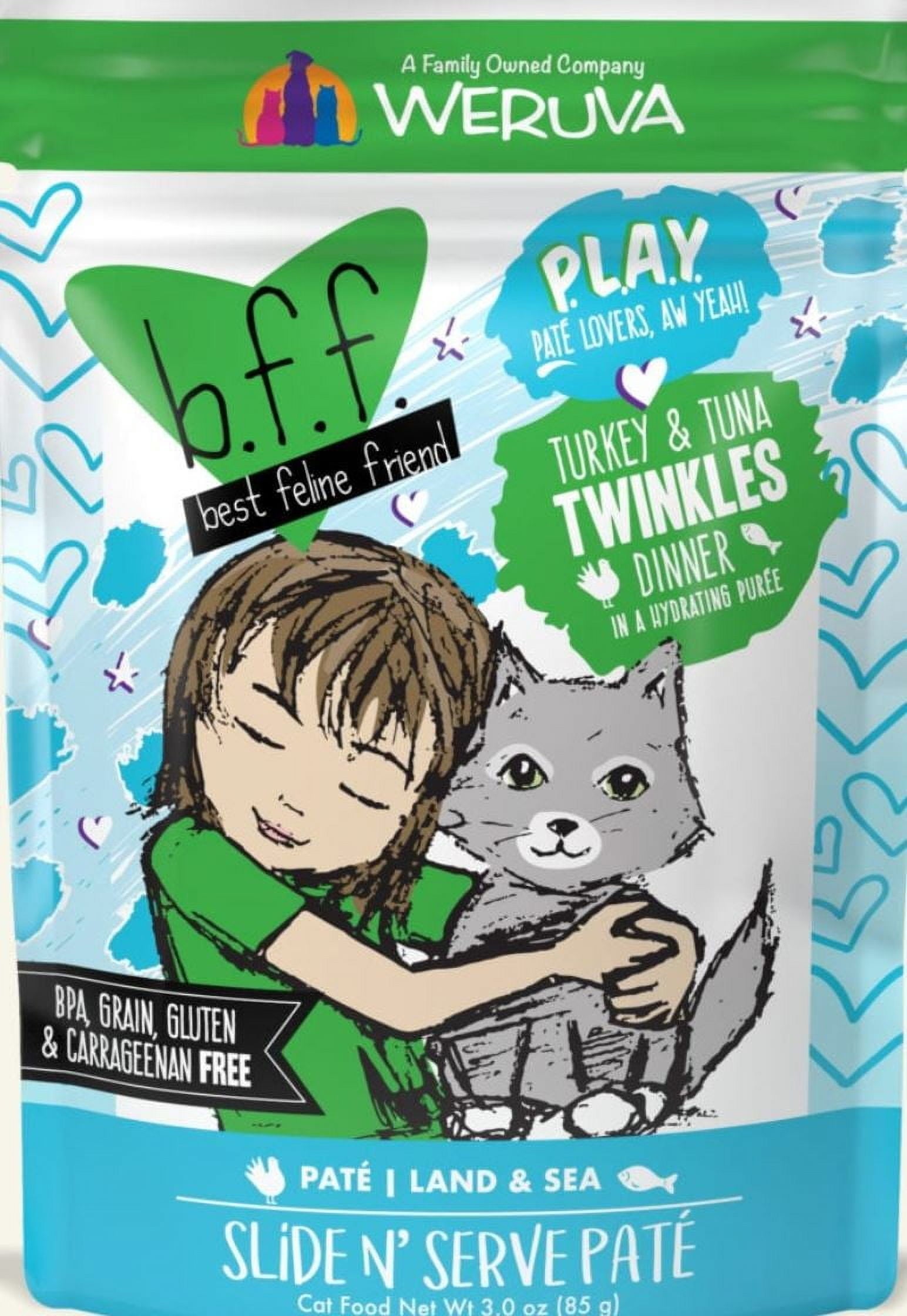 (12 Pack) Weruva BFF PLAY Pate Partay! Variety Pack Wet Cat Food, 3 oz. Pouches